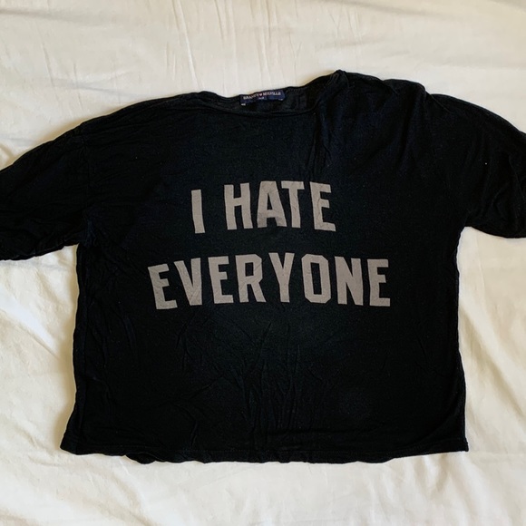 Brandy Melville Small Black I Hate Everybody Text Graphic Crop Top - Picture 1 of 3